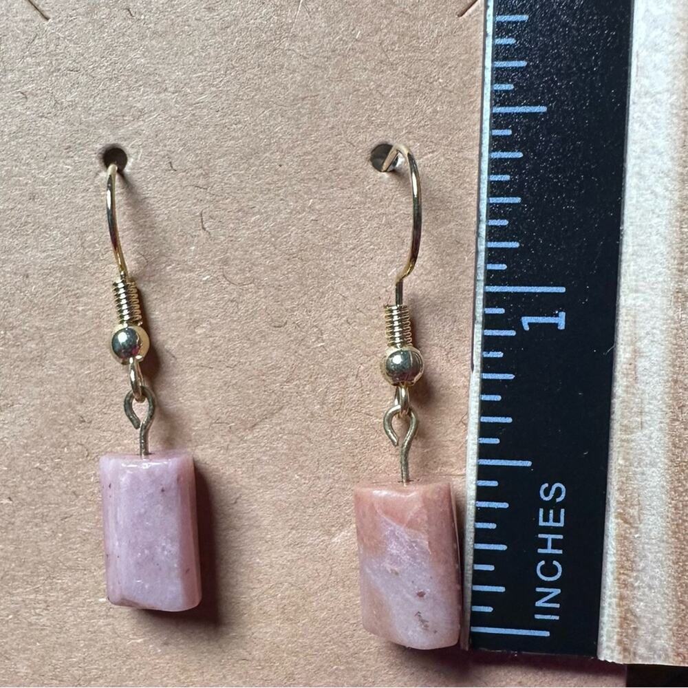 Datolite earrings handmade pink and gold tone - Picture 2 of 5